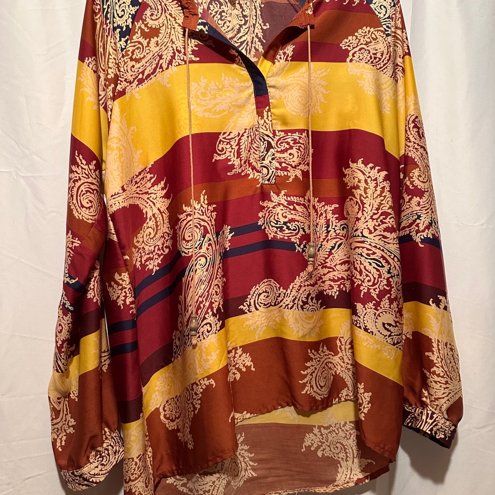 Vibrant Paisley and Stripe Top